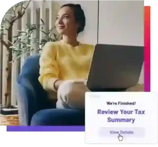 Let a tax expert do your taxes from start to file a lady Infront of her laptop smiling
